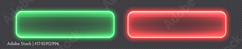 Glossy neon buttons, transparent banners made from glass. Futuristic red and green web design elements. Vector illustration.