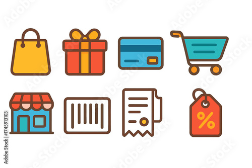 Shopping, retail flat icon set. e-commerce, payment, shopping cart icons collection