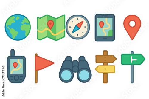 Navigation and map outline icon set. gps, travel, location symbols collection.