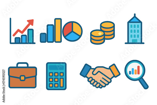 Business, finance flat icon set. analytics, corporate symbols flat collection