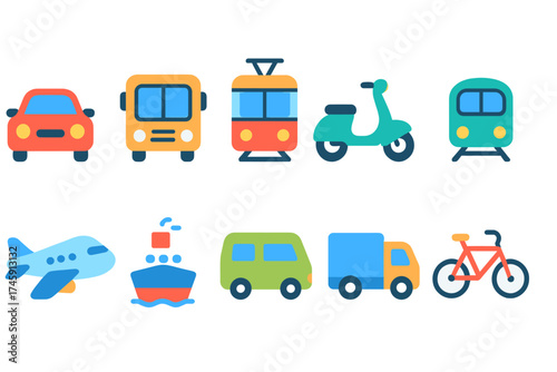 Transportation neon icon set. bright travel and vehicle icons in neon style.