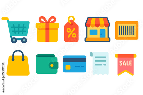 Shopping and retail neon icon set. stylish, vibrant symbols for ecommerce platforms