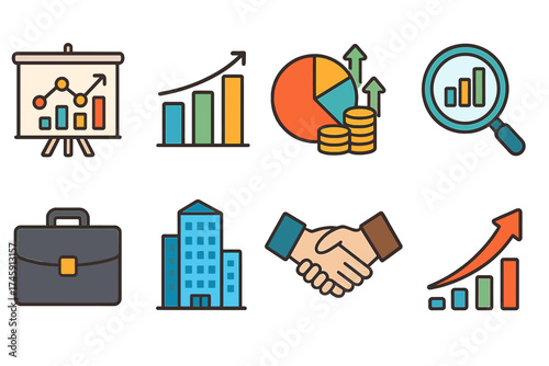 Business analytics outline icon set. charts, graphs, data analysis tools collection.
