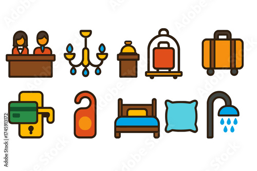 Hospitality, hotel outline icon set. travel, accommodation, service icons collection