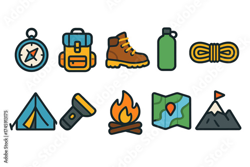 Adventure, outdoor line icon set. camping, hiking, exploration line icons collection