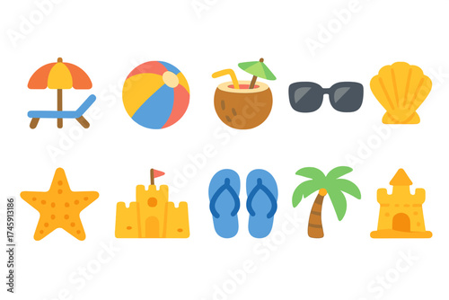Beach, summer 3d icon set. vacation, sun elements 3d icons for travel projects