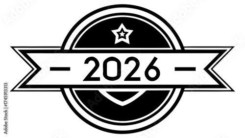 Retro badge style 2026 monogram design vector illustration scalable eps icon for general use silhouette White background