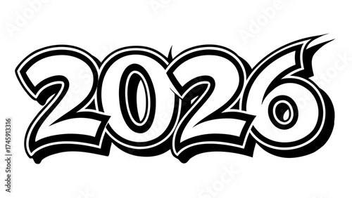 Bold graffiti style 2026 vector illustration for street art and design projects silhouette White background