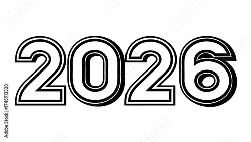 Minimalist bold vector typography of the year 2026 bold outline illustration for modern design projects silhouette White background