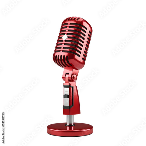 Vintage red microphone icon design in 3D rendering, 3D illustration isolated on white background