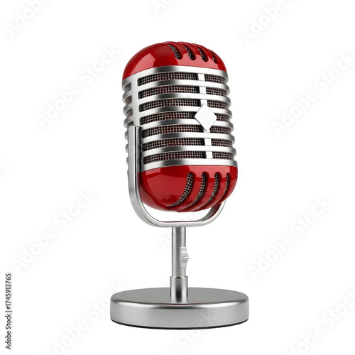 Vintage red microphone icon design in 3D rendering, 3D illustration isolated on white background