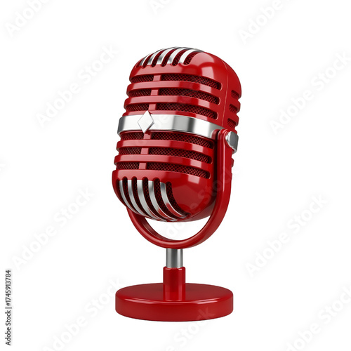 Vintage red microphone icon design in 3D rendering, 3D illustration isolated on white background