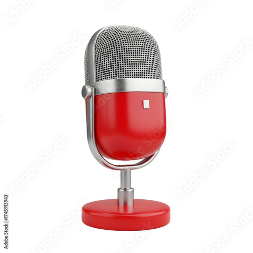 Vintage red microphone icon design in 3D rendering, 3D illustration isolated on white background
