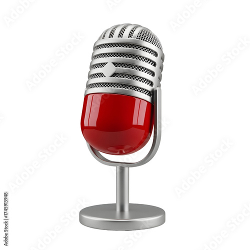 Vintage red microphone icon design in 3D rendering, 3D illustration isolated on white background