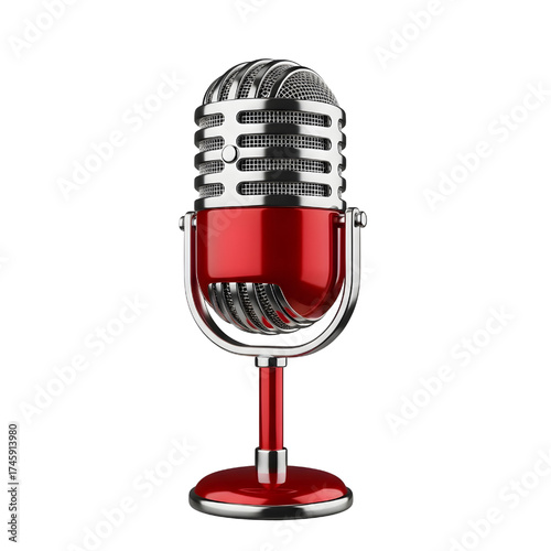 Vintage red microphone icon design in 3D rendering, 3D illustration isolated on white background