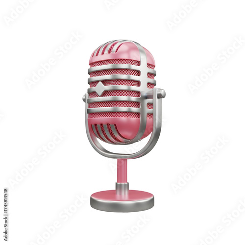 Vintage rosy microphone icon design in 3D rendering, 3D illustration isolated on white background