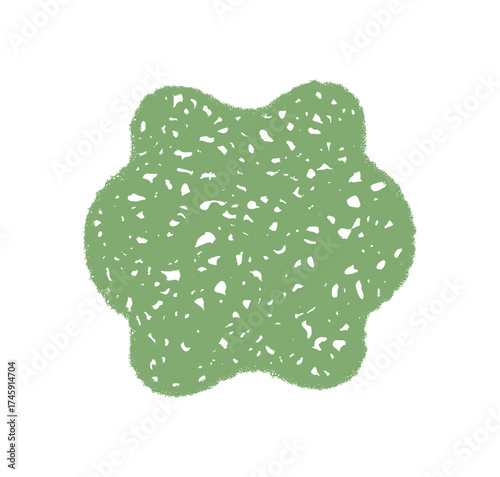 Groovy green scallop shape with crayon hatched border and retro sketch shading. Abstract graphic frame and chalk background, vintage y2k look for bold art trendy creative concepts.