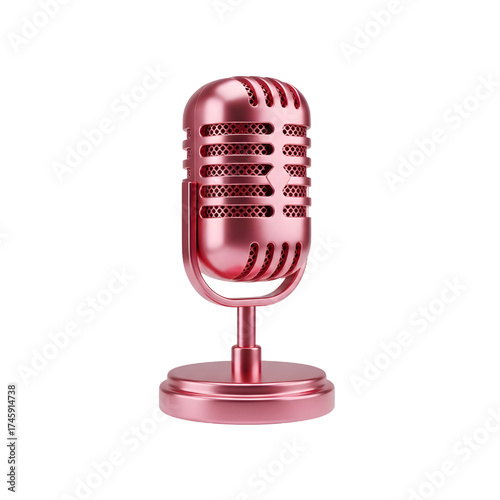 Vintage rosy microphone icon design in 3D rendering, 3D illustration isolated on white background