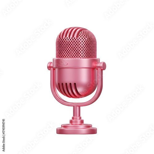 Vintage rosy microphone icon design in 3D rendering, 3D illustration isolated on white background
