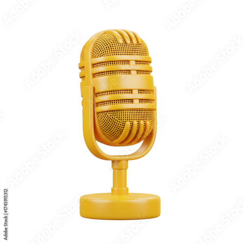Vintage yellow microphone icon design in 3D rendering, 3D illustration isolated on white background