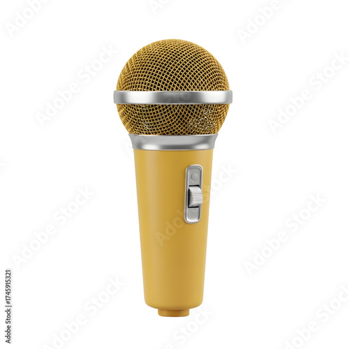 Vintage yellow microphone icon design in 3D rendering, 3D illustration isolated on white background