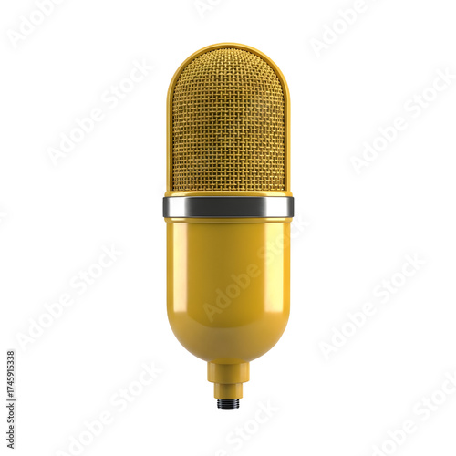 Vintage yellow microphone icon design in 3D rendering, 3D illustration isolated on white background