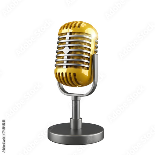 Vintage yellow microphone icon design in 3D rendering, 3D illustration isolated on white background