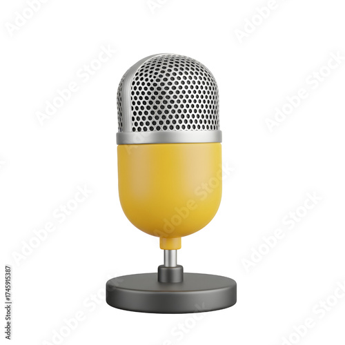 Vintage yellow microphone icon design in 3D rendering, 3D illustration isolated on white background