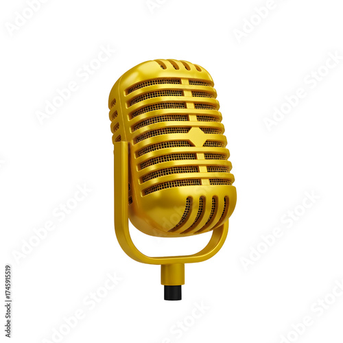 Vintage yellow microphone icon design in 3D rendering, 3D illustration isolated on white background