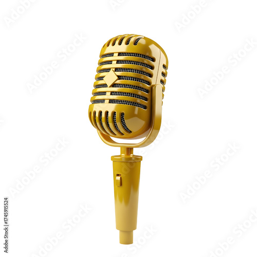 Vintage yellow microphone icon design in 3D rendering, 3D illustration isolated on white background