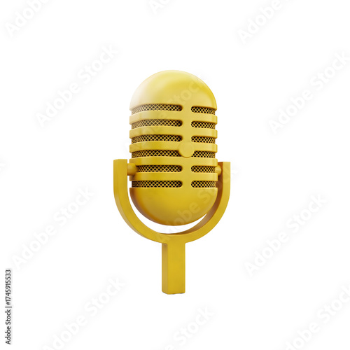 Vintage yellow microphone icon design in 3D rendering, 3D illustration isolated on white background