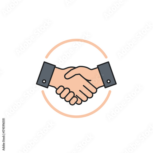 Modern Flat Line Handshake Partnership Icon in a Circle Graphic