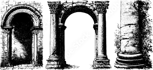 Architectural elements collection: archway, column, and vault design for historical projects