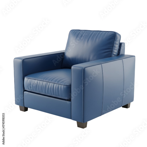 blue leather lounge chair, isolated design icon, 3d illustration isolated on white background
