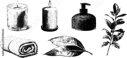 Serenity and relaxation: candle, plant, towel, and aroma diffuser set for spa ambiance