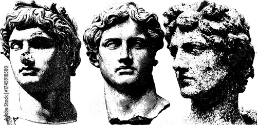 Classical marble busts with stipple effect for art and design projects