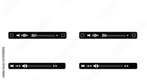 Minimalist black media player controls isolated on a plain white background