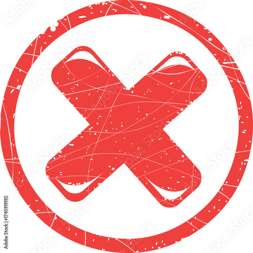 vector illustration red rubber stamp cross reject, cancel or denied concept icon