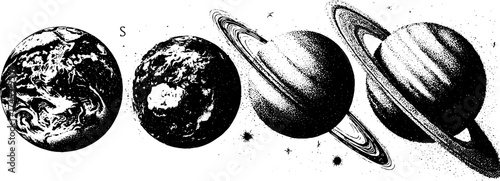 Celestial bodies symbols in detailed dotwork for space-themed design