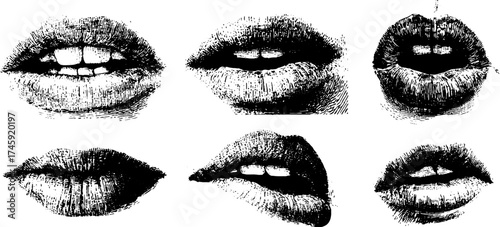 Expressive lips illustrations with varied emotions for artistic design projects