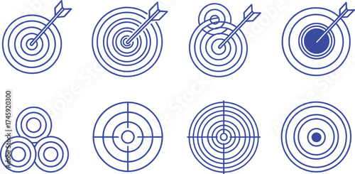 Set of Target Icons with Arrows and Various Designs Perfect for Business Goals and Strategy