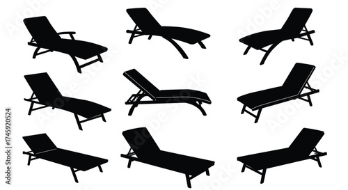 Black silhouette patterns of lounge chairs in various positions shown