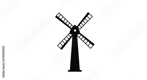 Simple black and white illustration depicting a classic windmill structure