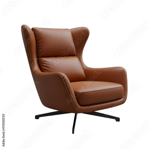 brown leather lounge chair, isolated design icon, 3d illustration isolated on white background