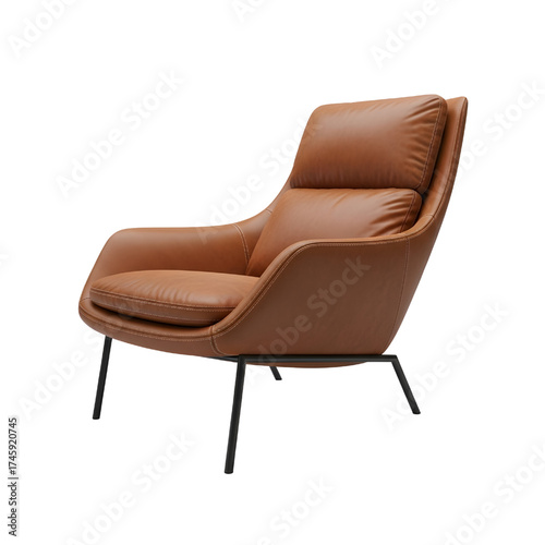 brown leather lounge chair, isolated design icon, 3d illustration isolated on white background