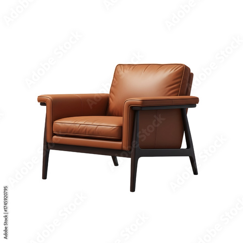 brown leather lounge chair, isolated design icon, 3d illustration isolated on white background