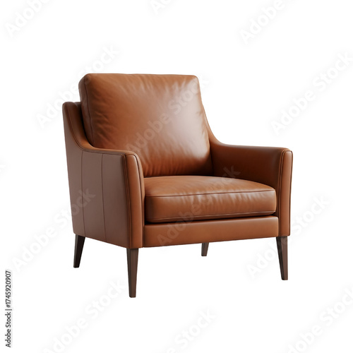 brown leather lounge chair, isolated design icon, 3d illustration isolated on white background