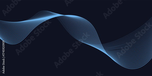 A dynamic and abstract digital design with flowing blue waveforms against a dark background,smooth, curving lines and dotted patterns that create a sense of movement and energy.