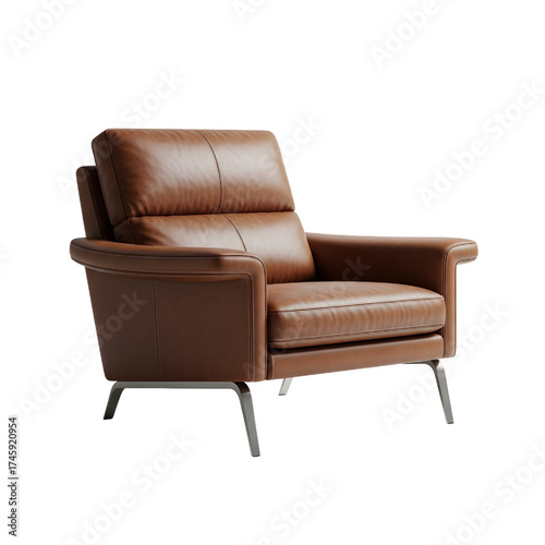 brown leather lounge chair, isolated design icon, 3d illustration isolated on white background