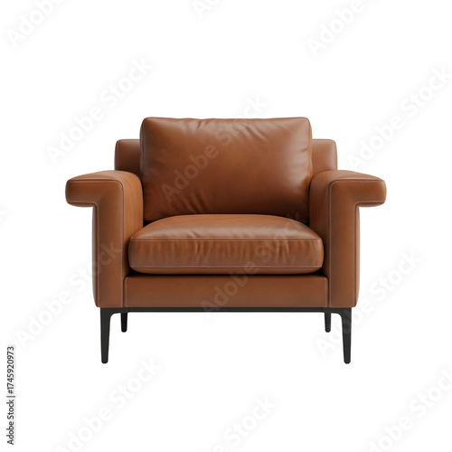 brown leather lounge chair, isolated design icon, 3d illustration isolated on white background
